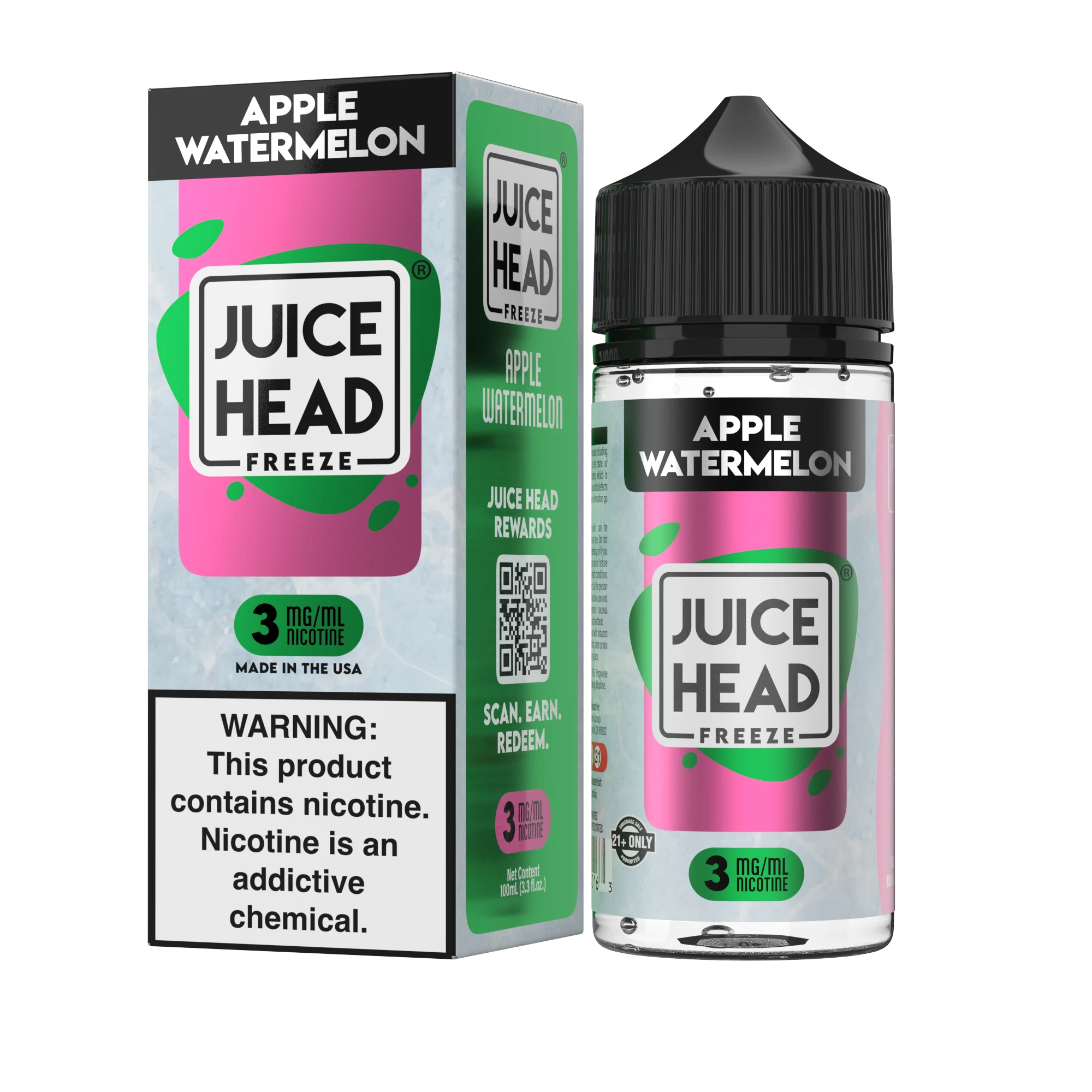 Juice Head Apple Watermelon Freeze freebase e-liquid, Juice Head Freeze ZTN E-Liquid - 100mL, wholesale