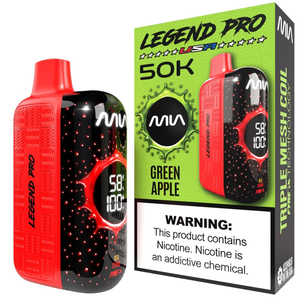MIA Green Apple disposable vape, MIA Legend Pro 50K Disposable Vape, wholesale