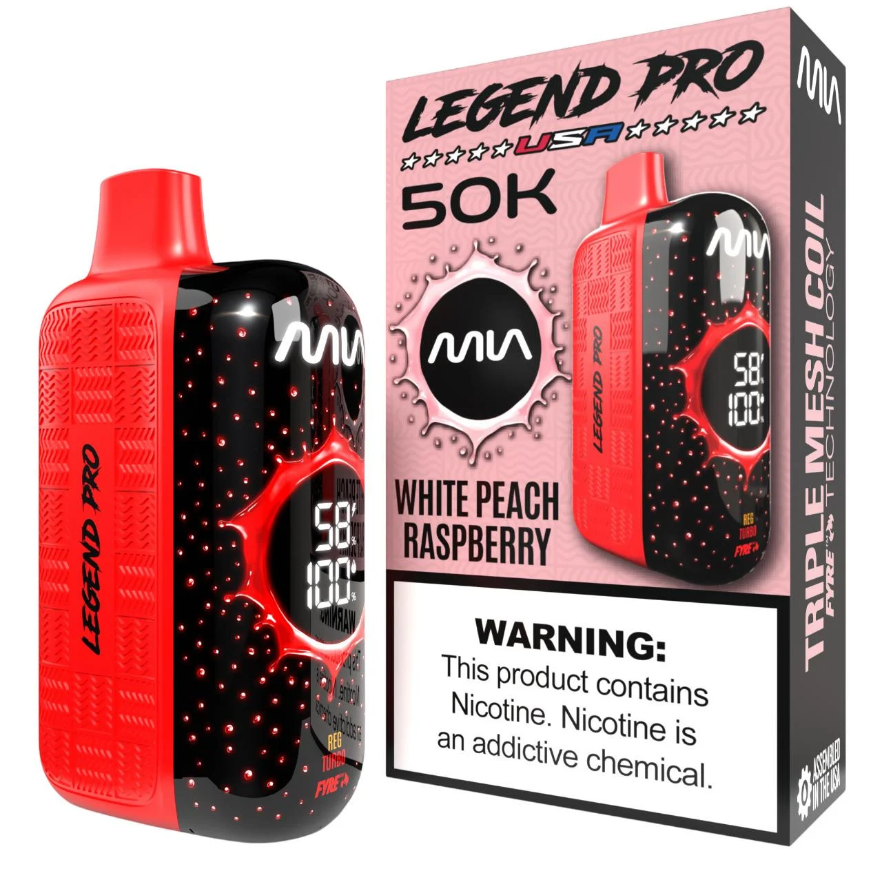 MIA White Peach Raspberry disposable vape, MIA Legend Pro 50K Disposable Vape, wholesale