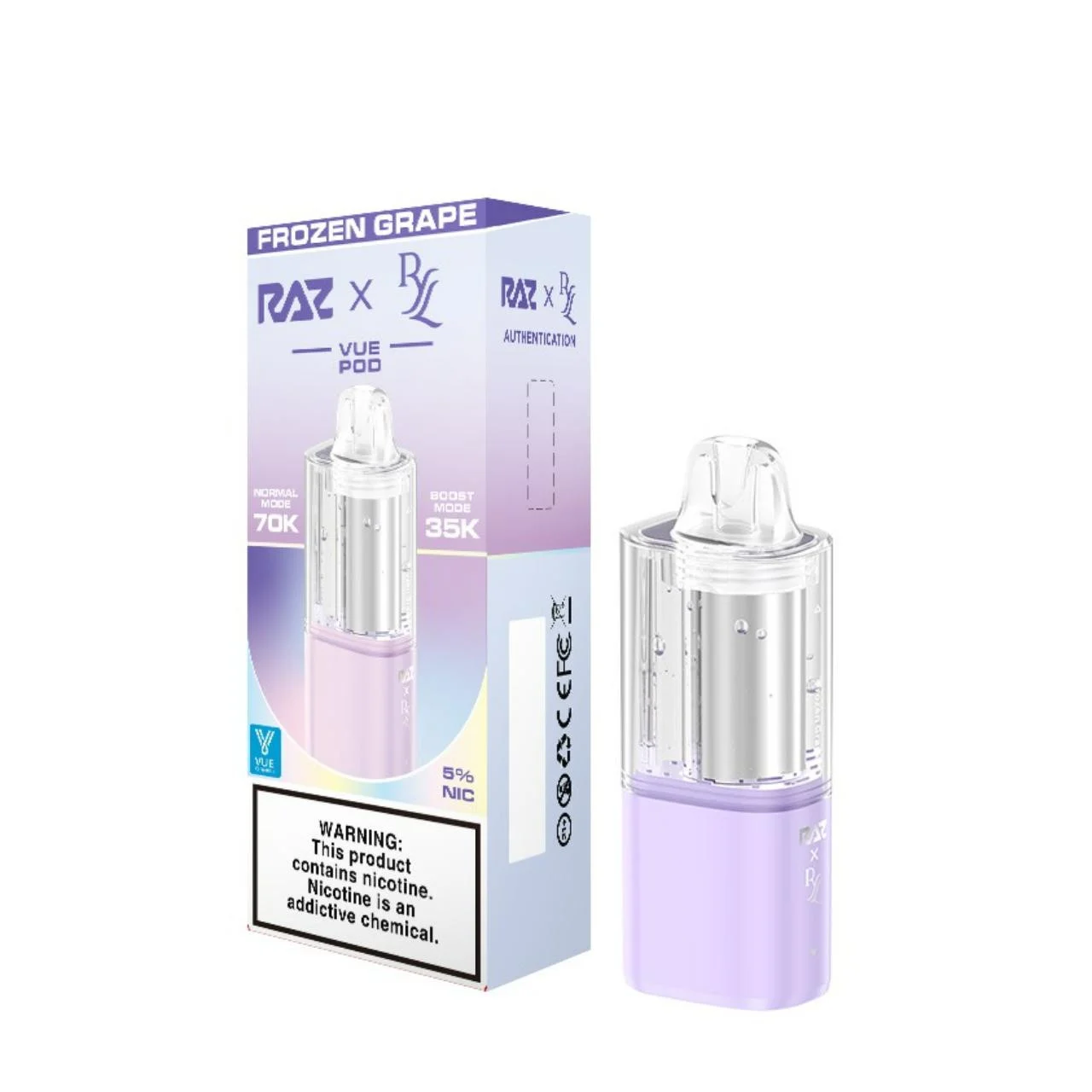 RAZ Frozen Grape disposable vape, RAZ x RYL VUE 70K Disposable Vape Pod, wholesale
