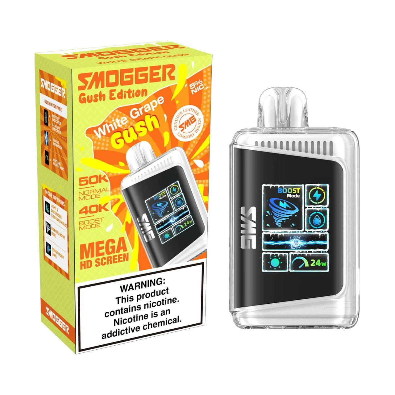 Smogger White Grape Gush disposable vape, Smogger SG 50K Disposable Vape, wholesale