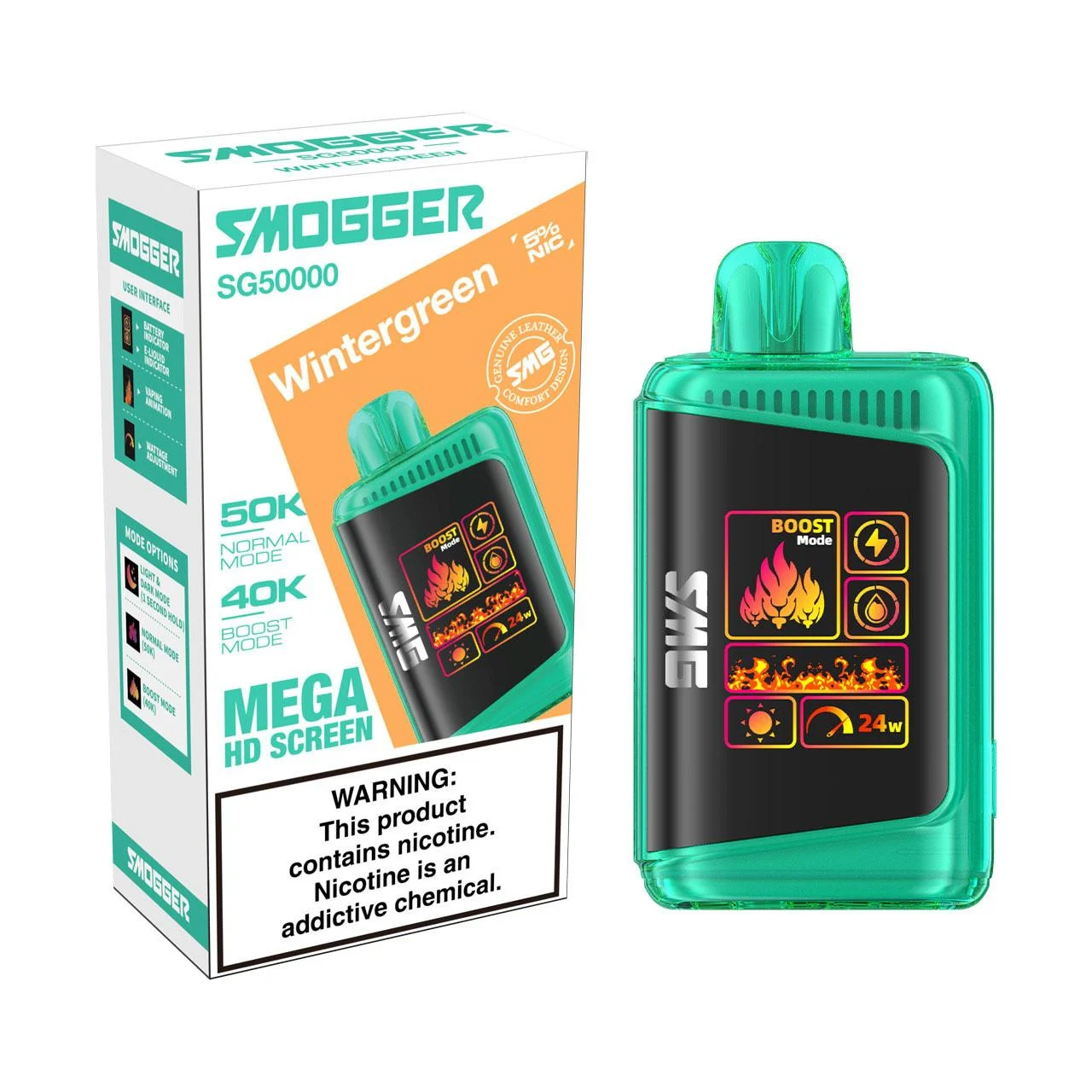 Smogger Wintergreen disposable vape, Smogger SG 50K Disposable Vape, wholesale