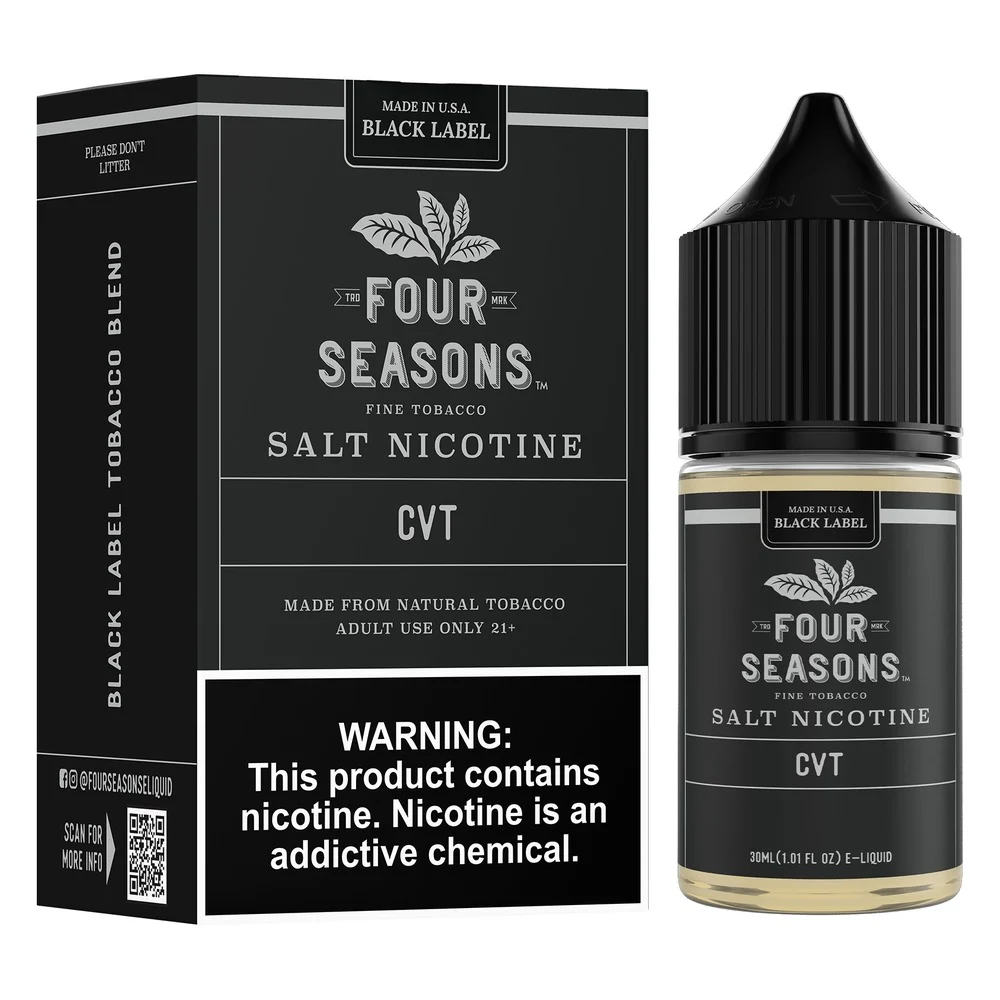 Four Seasons Custard Vanilla Tobacco (CVT) salt nicotine e-liquid, Four Seasons Black Label Salt E-Liquid - 30mL, wholesale