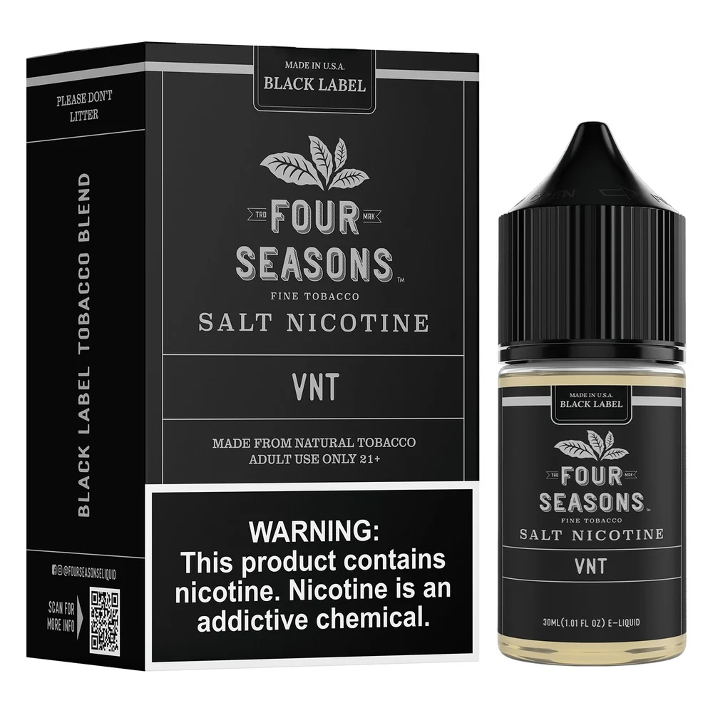 Four Seasons Vanilla Nut Tobacco (VNT) salt nicotine e-liquid, Four Seasons Black Label Salt E-Liquid - 30mL, wholesale