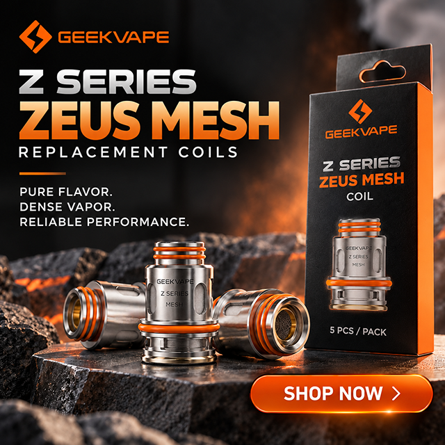 GeekVape Z Series Zeus Mesh replacement coils with 5-pack box — pure flavor, dense vapor